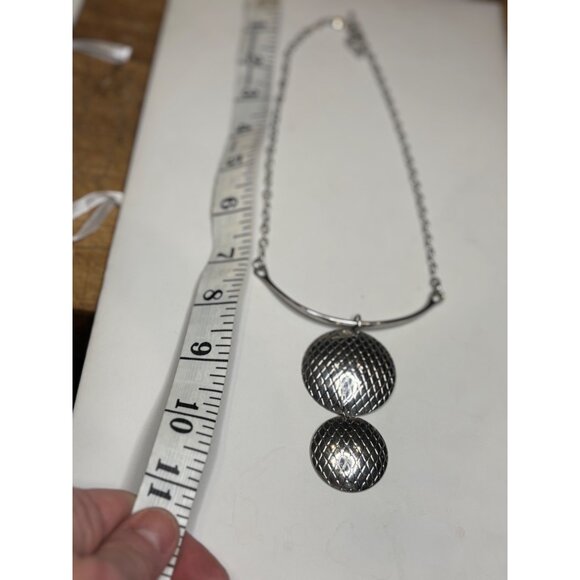 Silver-Tone Textured Double Disc Pendant Necklace With Adjustable Chain - Picture 5 of 8